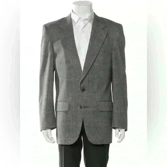 Burberrys Vintage Virgin Wool Blazer Green Plaid Print 2 Button Closure Sz XXL